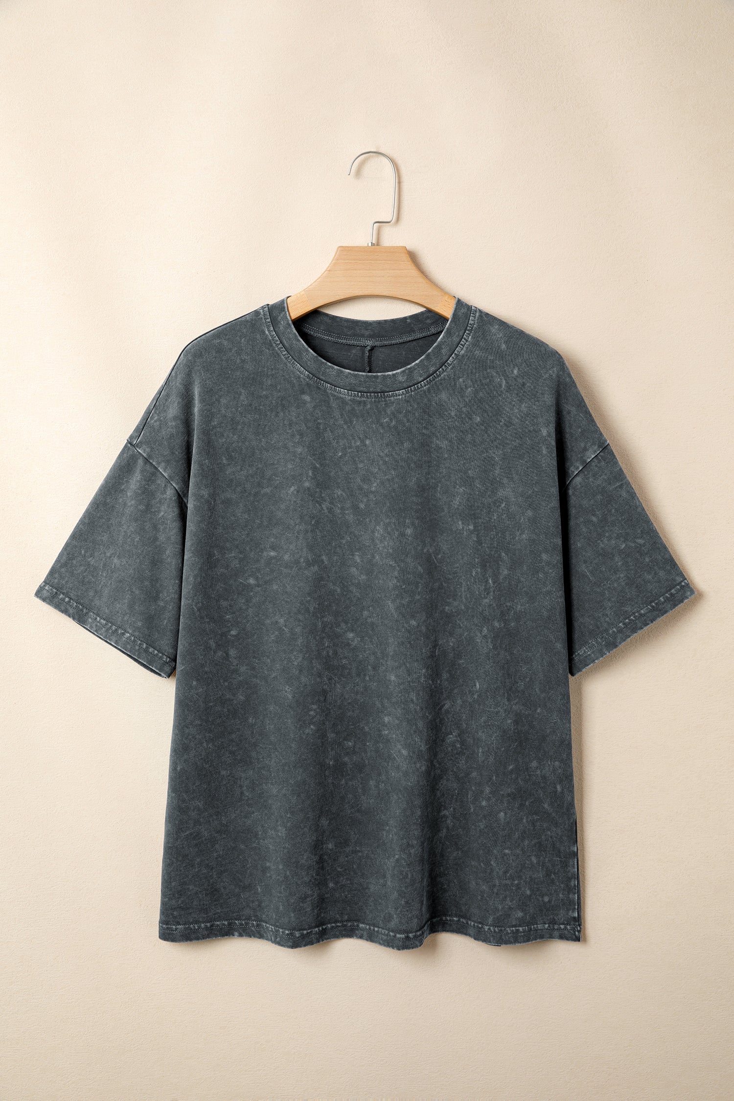 Dark Grey Solid Color Cotton Mineral Washed Oversize Tee