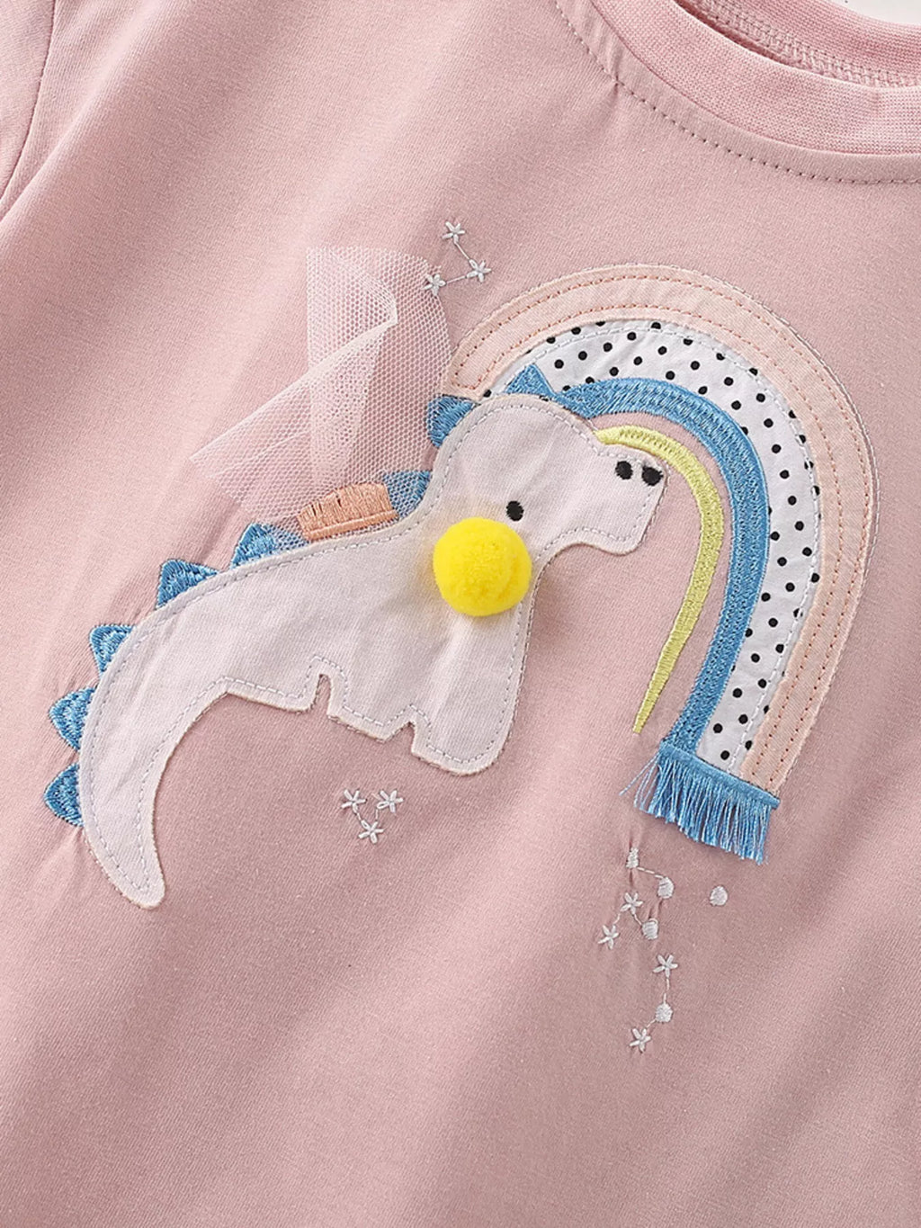 Children's Dinosaur Rainbow Applique Short Sleeve T-Shirt
