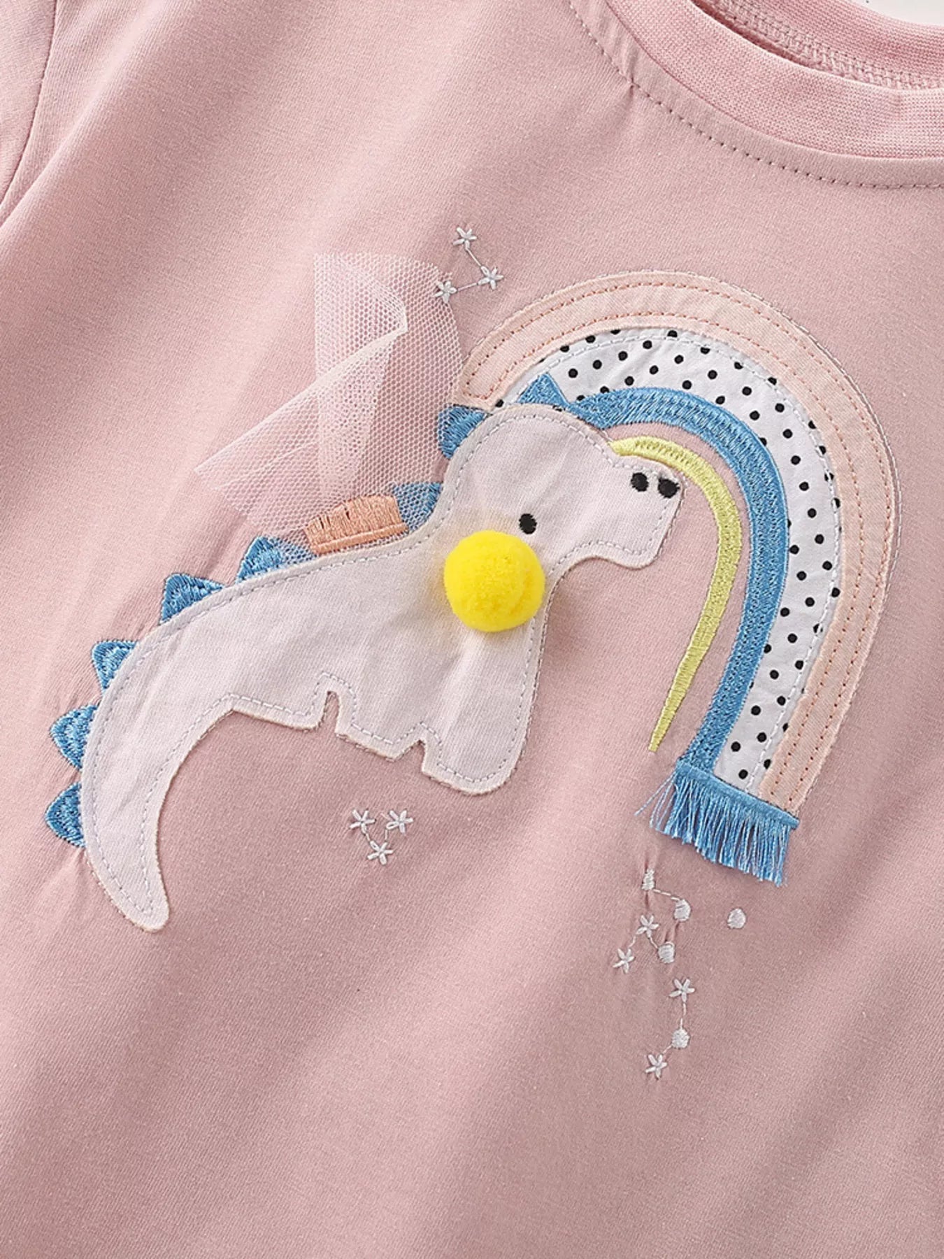 Children's Dinosaur Rainbow Applique Short Sleeve T-Shirt