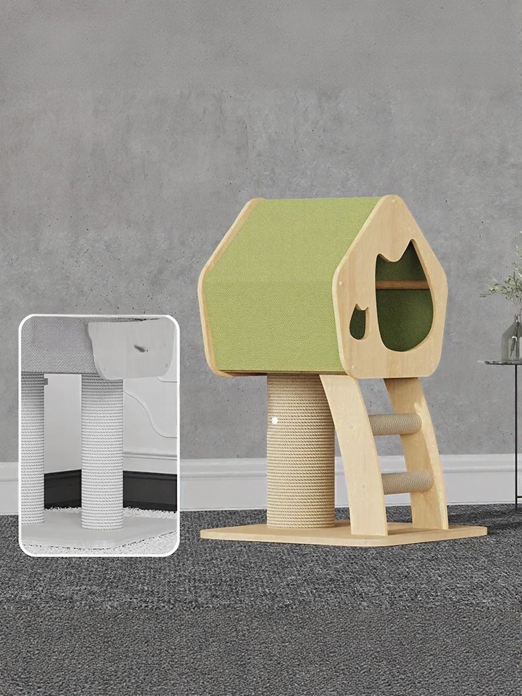 Modern Wooden Cat Condo with Scratching Post