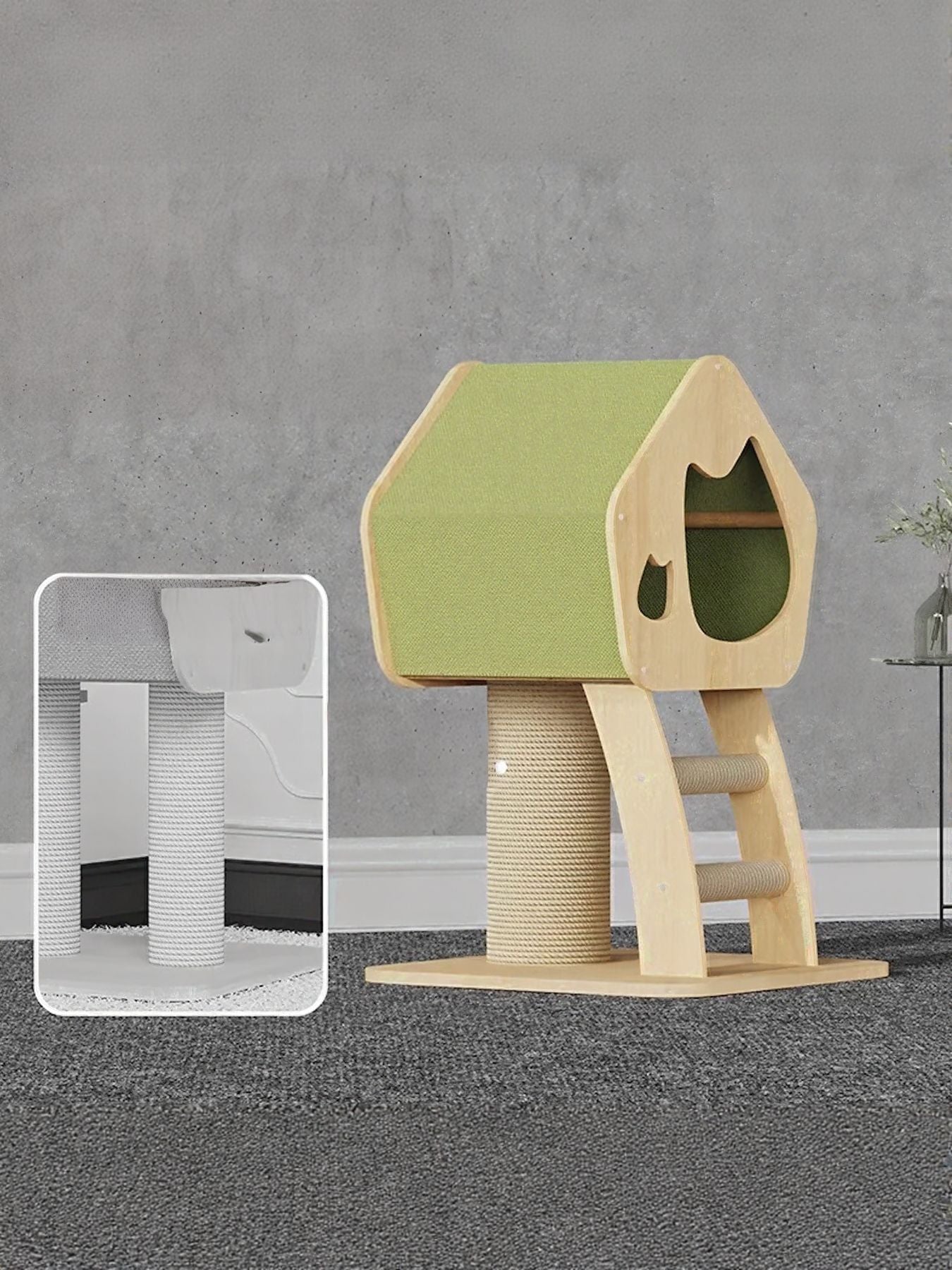 Modern Wooden Cat Condo with Scratching Post