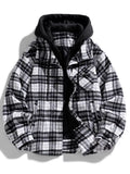 Men's Plus Size Drawstring Hooded Plaid Shirt Jacket