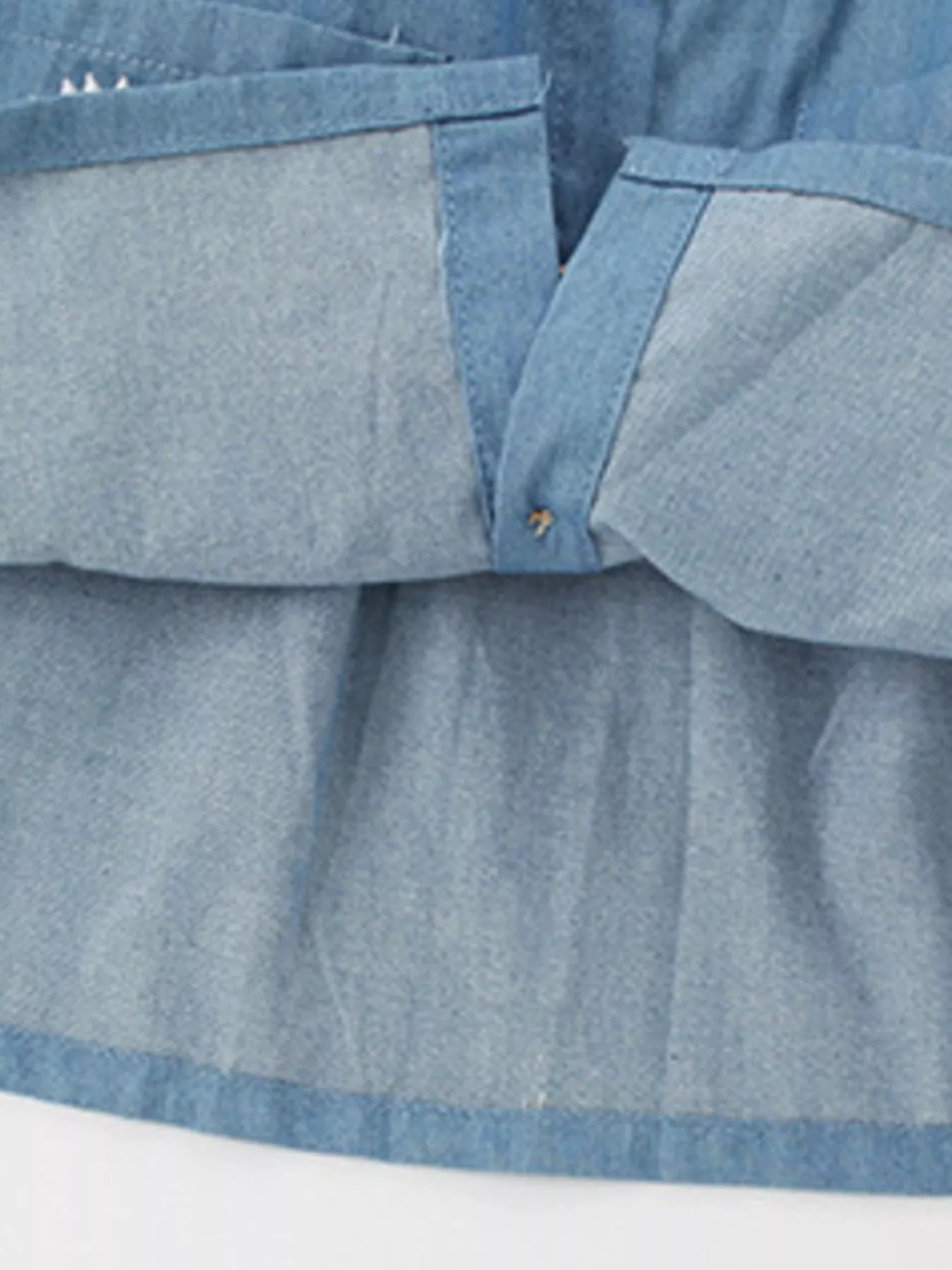 Children's Cute Embroidered Button-Front Denim Dress