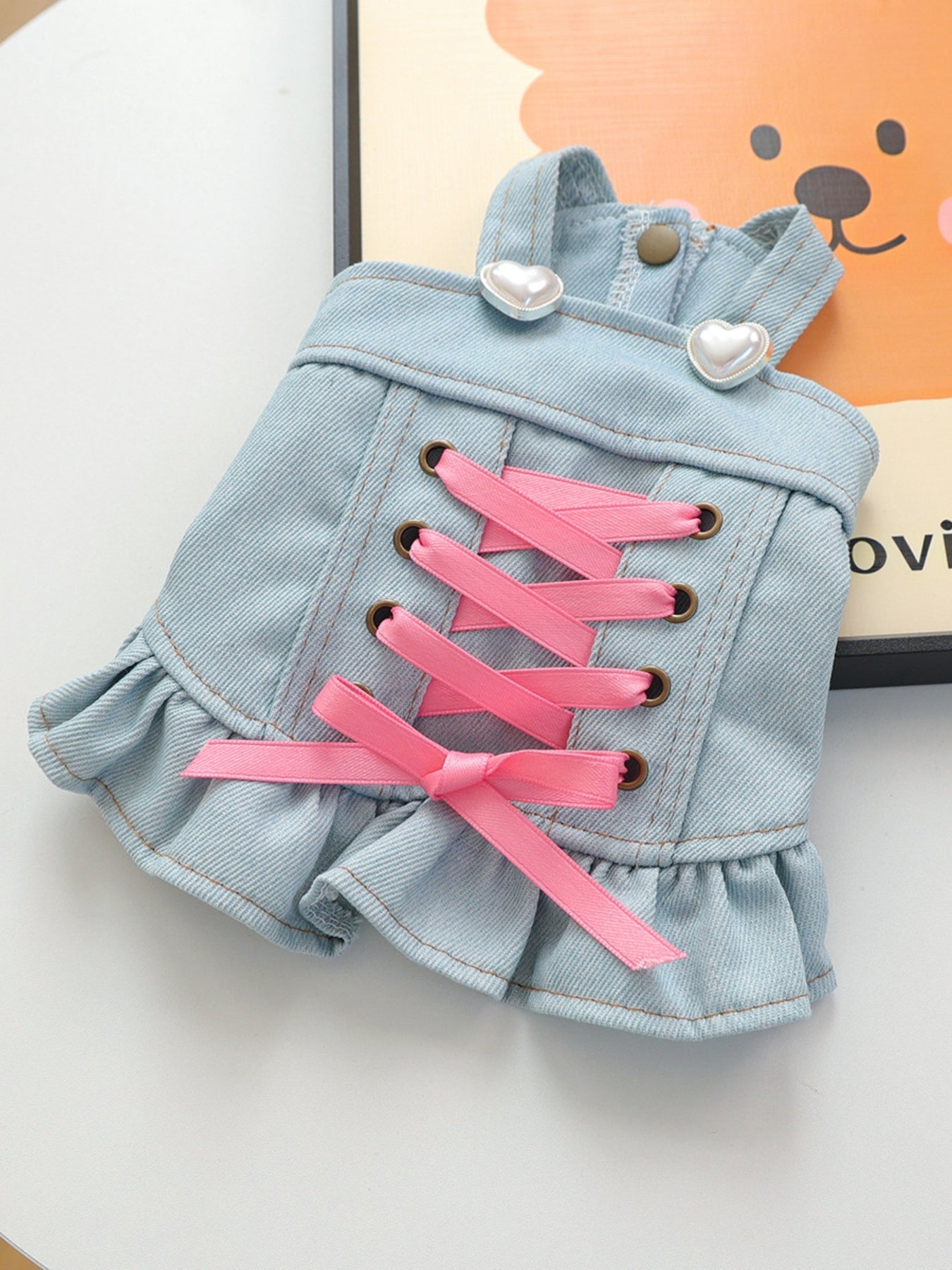 Denim Lace-Up Ruffle Pet Dress
