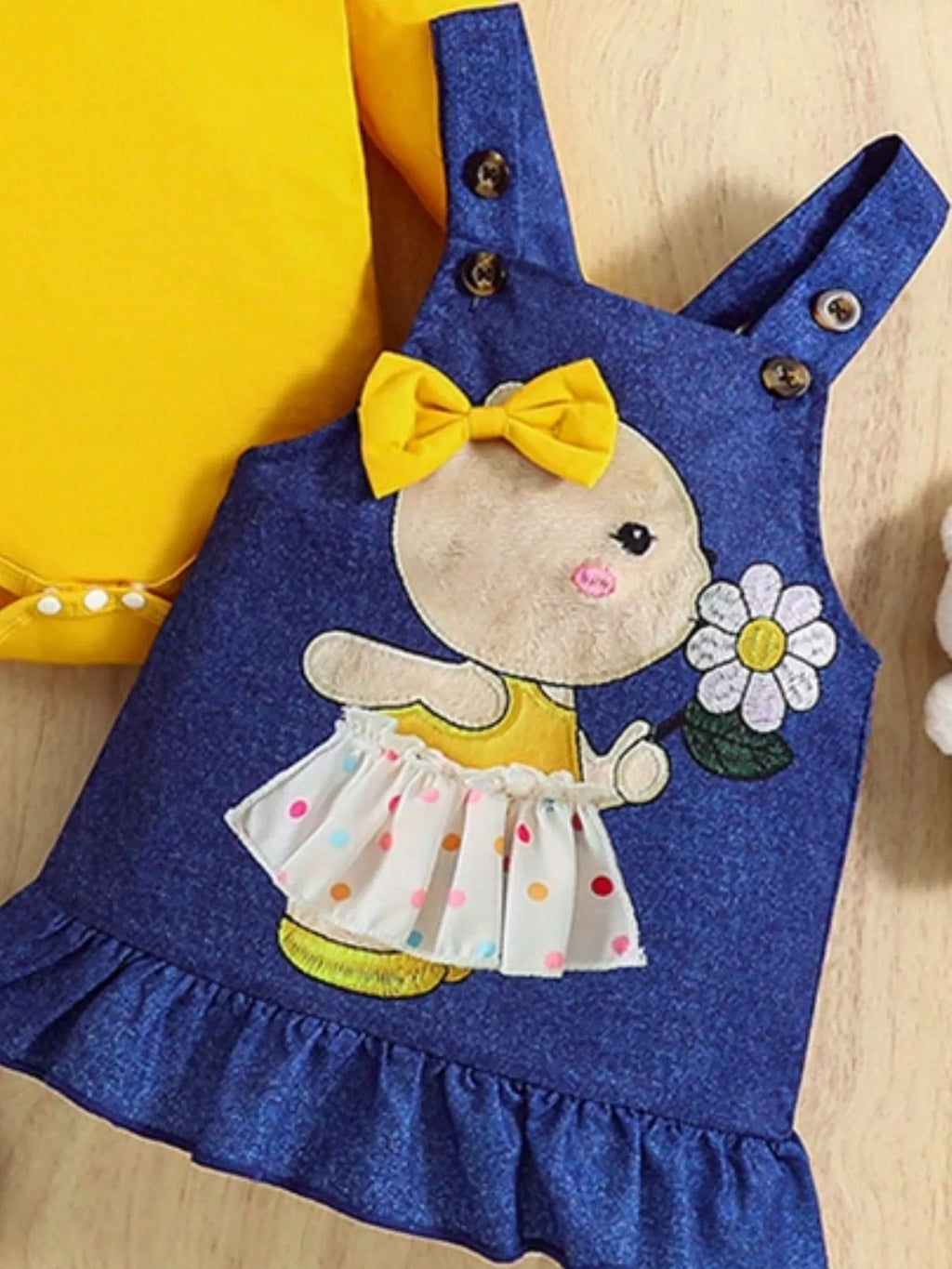 Children's Ruffled Bodysuit and Overall Dress Set with Headband