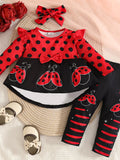 Children's Ladybug Print Ruffle Trim Top and Pants Set