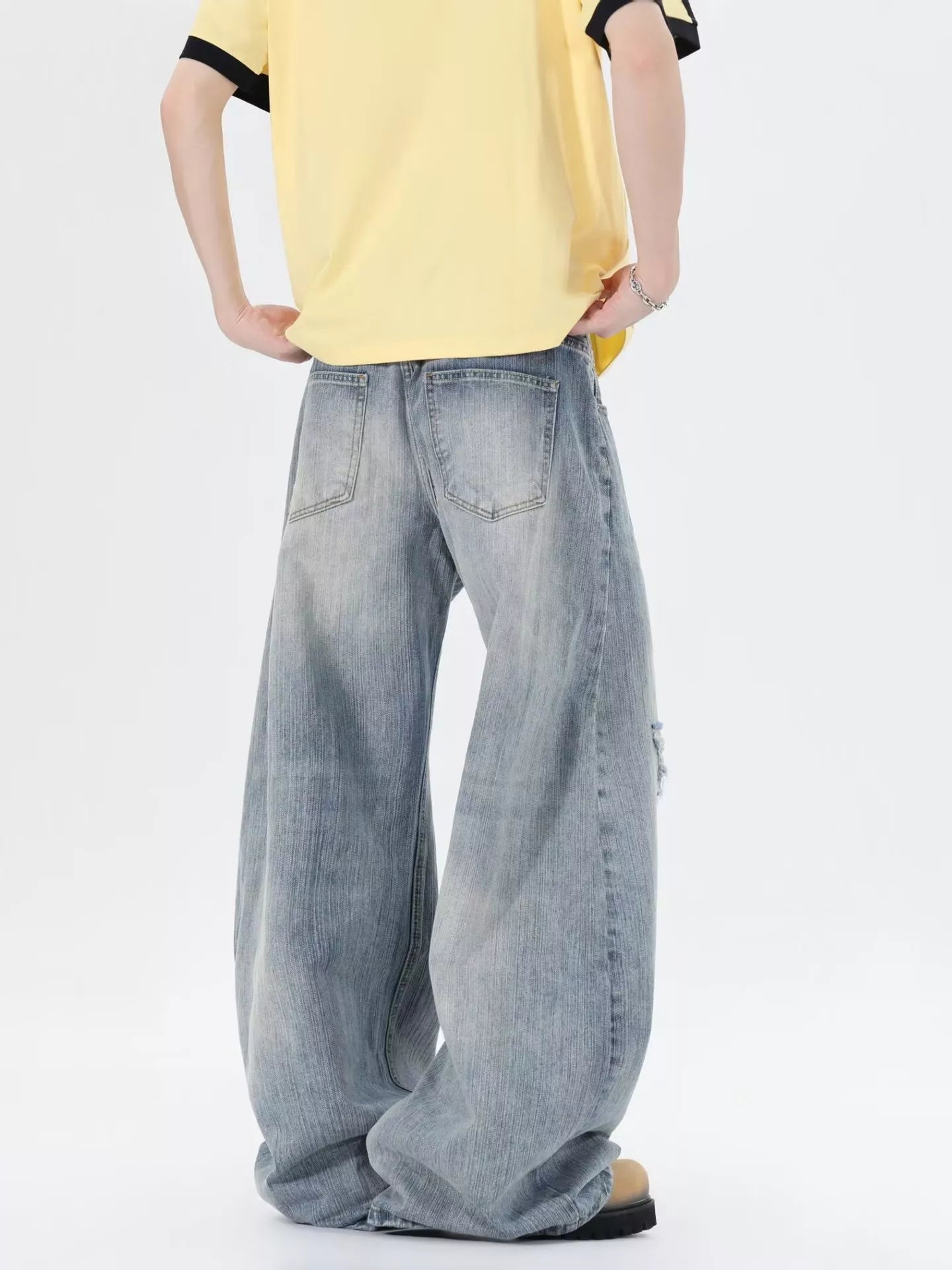 Men's Full Size Distressed Wide Leg Jeans Plus Size
