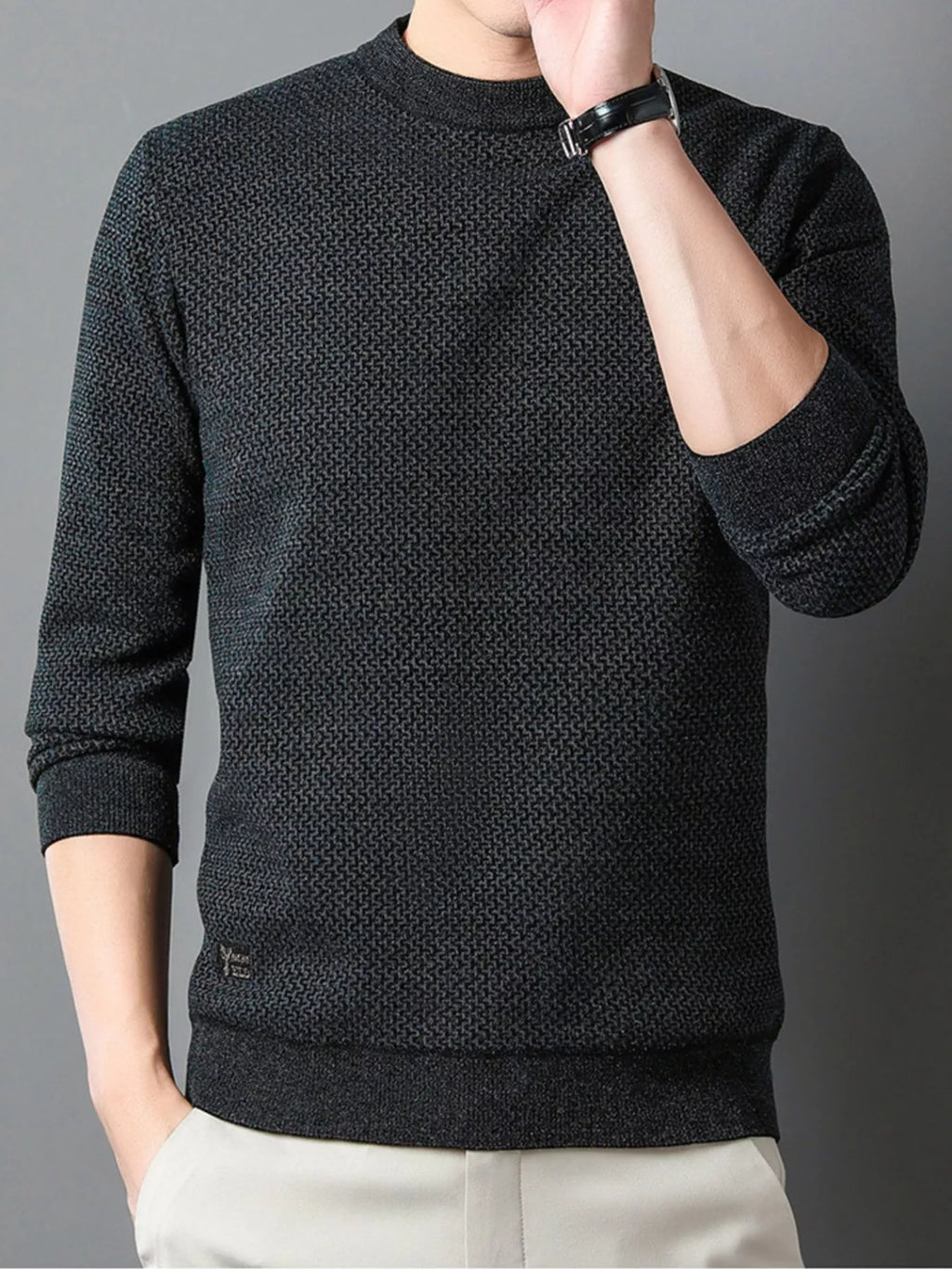 Men's Plus Size Textured Knit Mock Neck Sweater