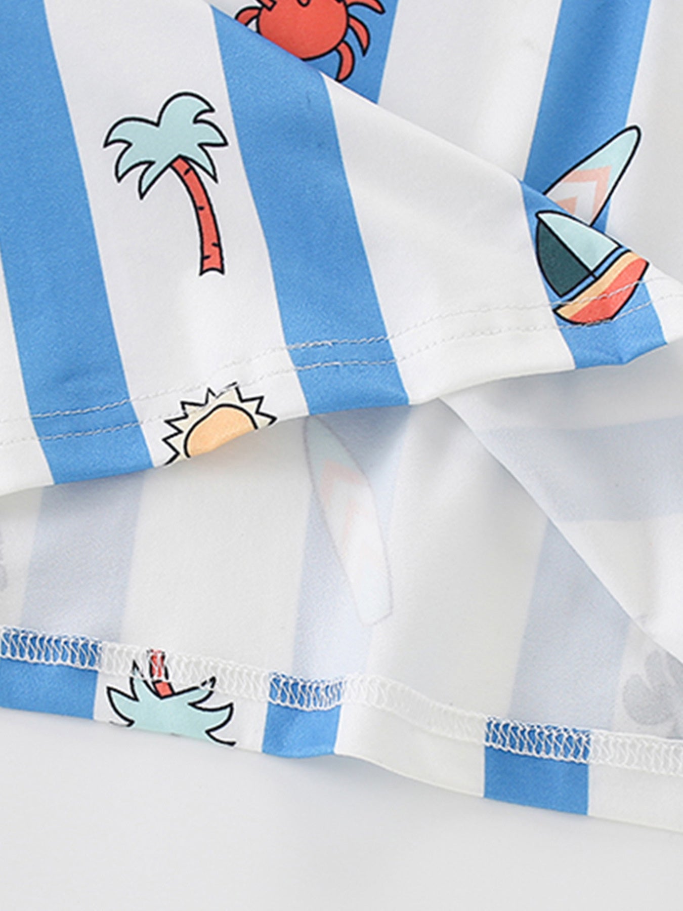 Children's Striped Cartoon Print Round Neck T-Shirt