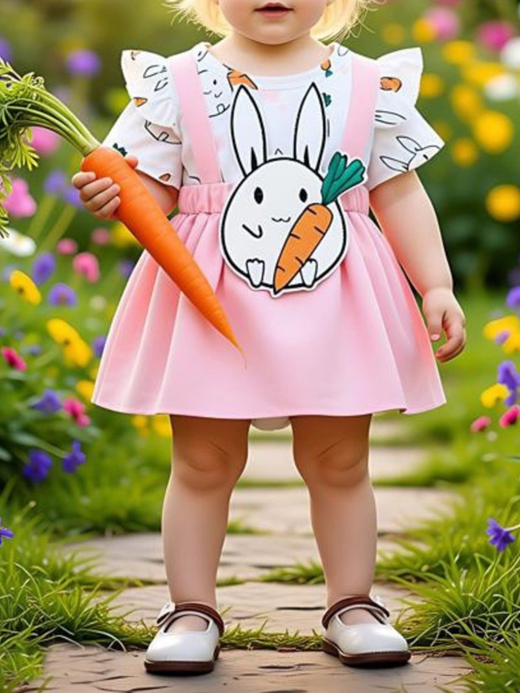 Children's Bunny Applique Short Sleeve Dress