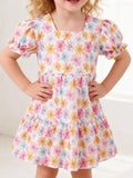 Children's Floral Print Puff Sleeve Ruffle Hem Dress