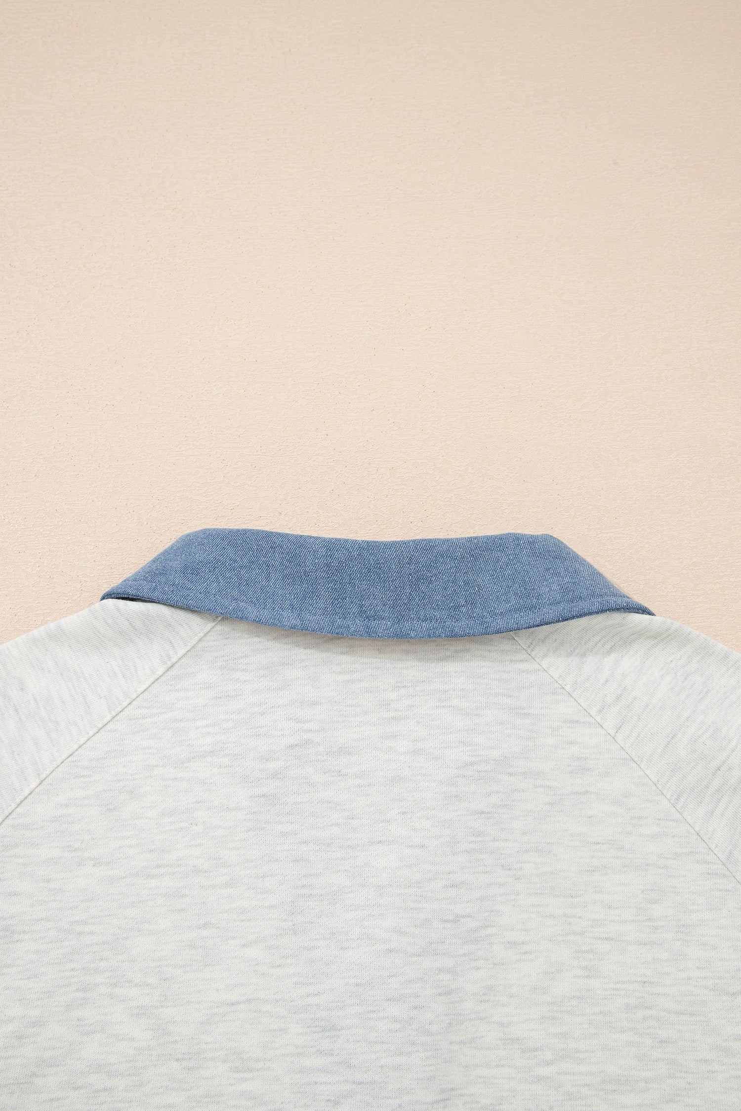 Light Grey Denim Patchwork Buttoned Polo Collar Long Sleeve Top