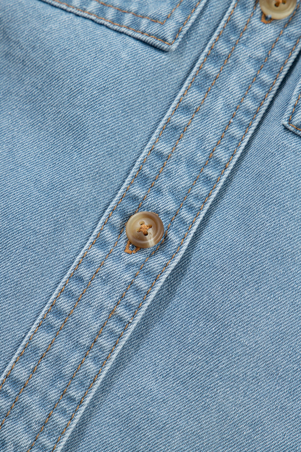 Myosotis Ruffle Detail Short Puff Sleeve Button Down Flap Pocket Denim Shirt