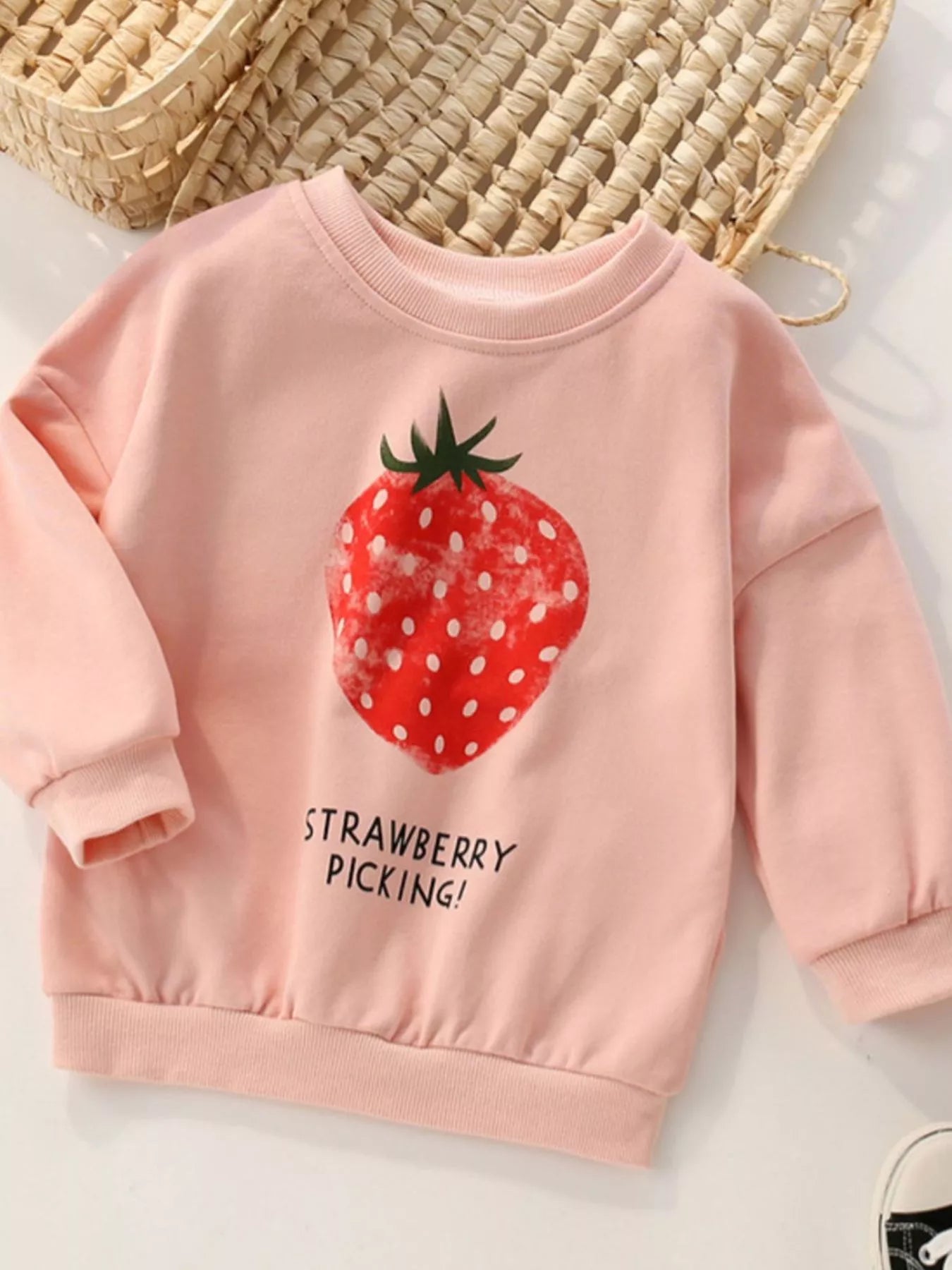 Children's Strawberry Picking Graphic Crew Neck Sweatshirt