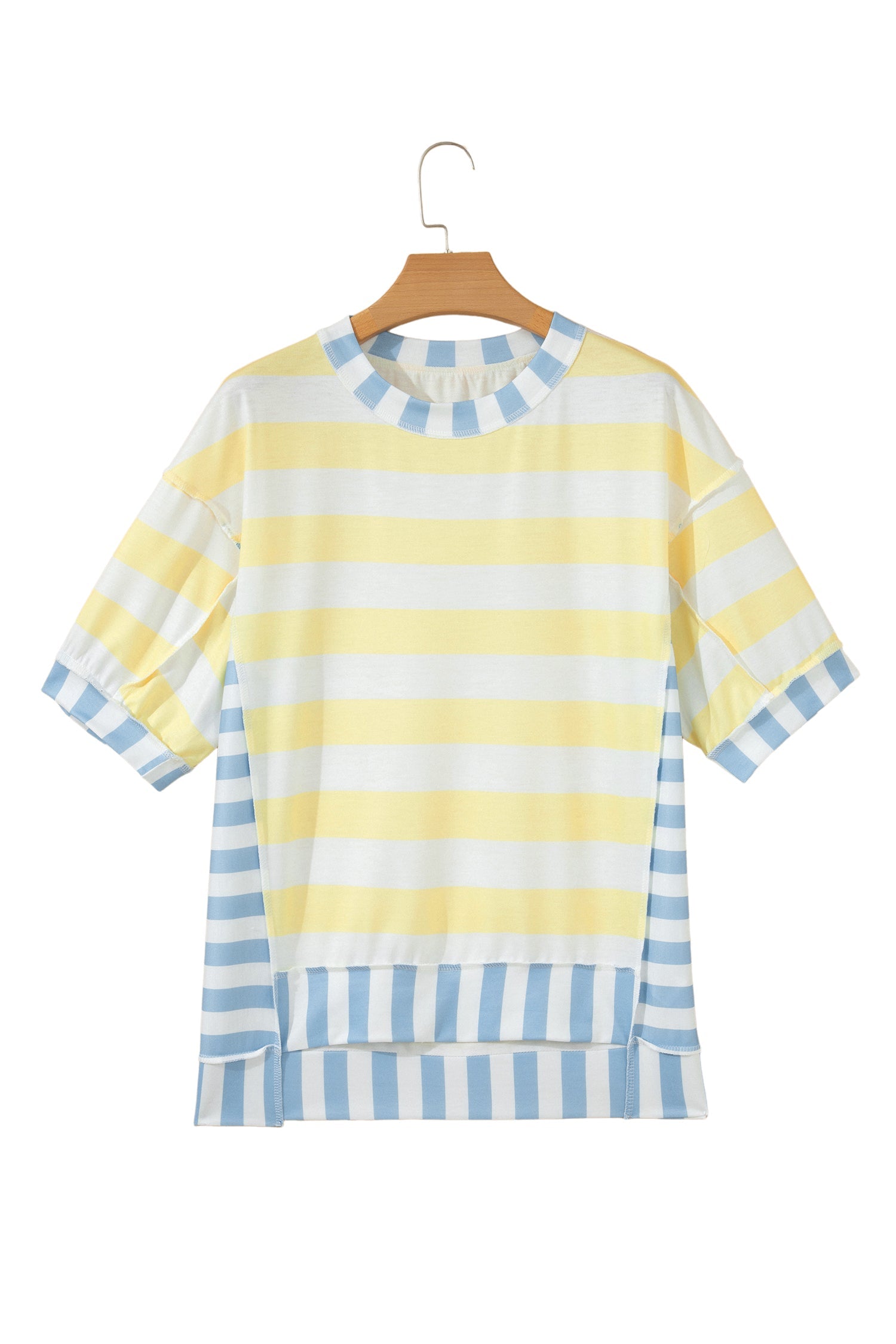 Yellow Stripe Exposed Seam Contrast Patchwork Oversized Top