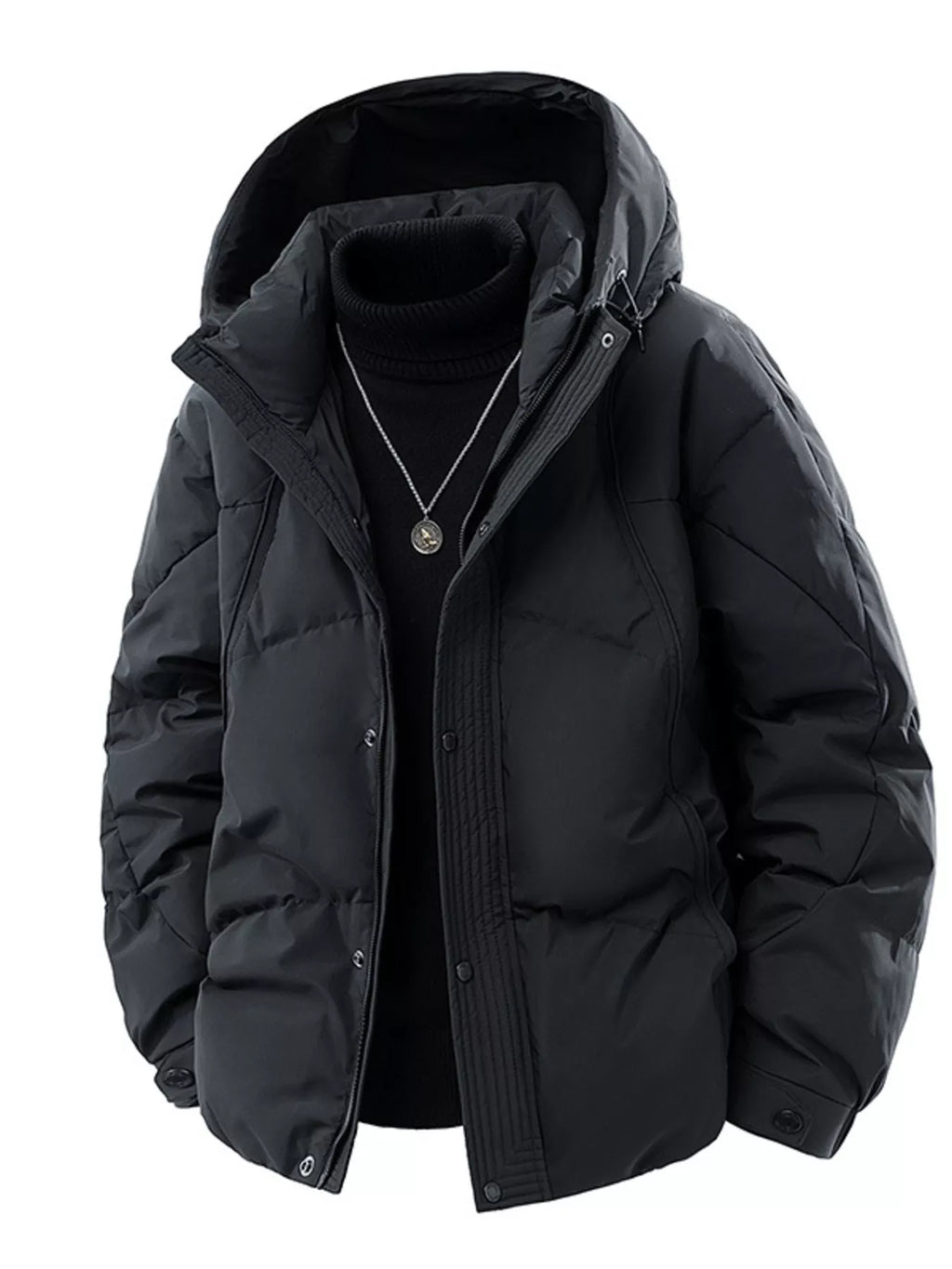 Men's Plus Size Snap Down Hooded Puffer Jacket