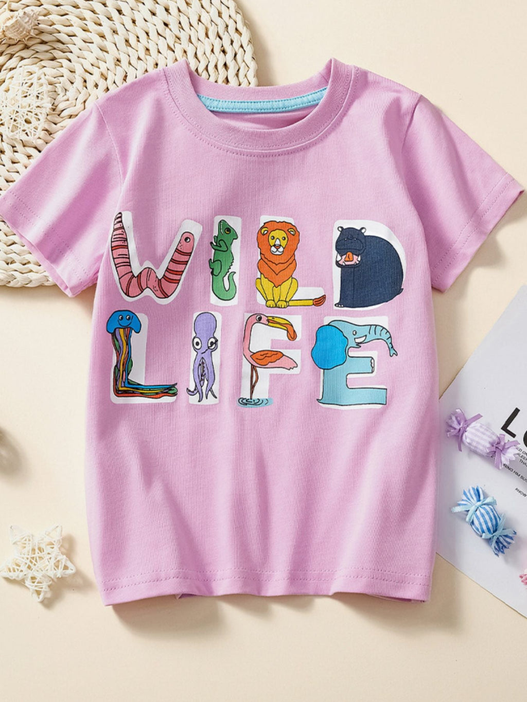 Children's Wild Life Graphic Crew Neck Short Sleeve T-Shirt