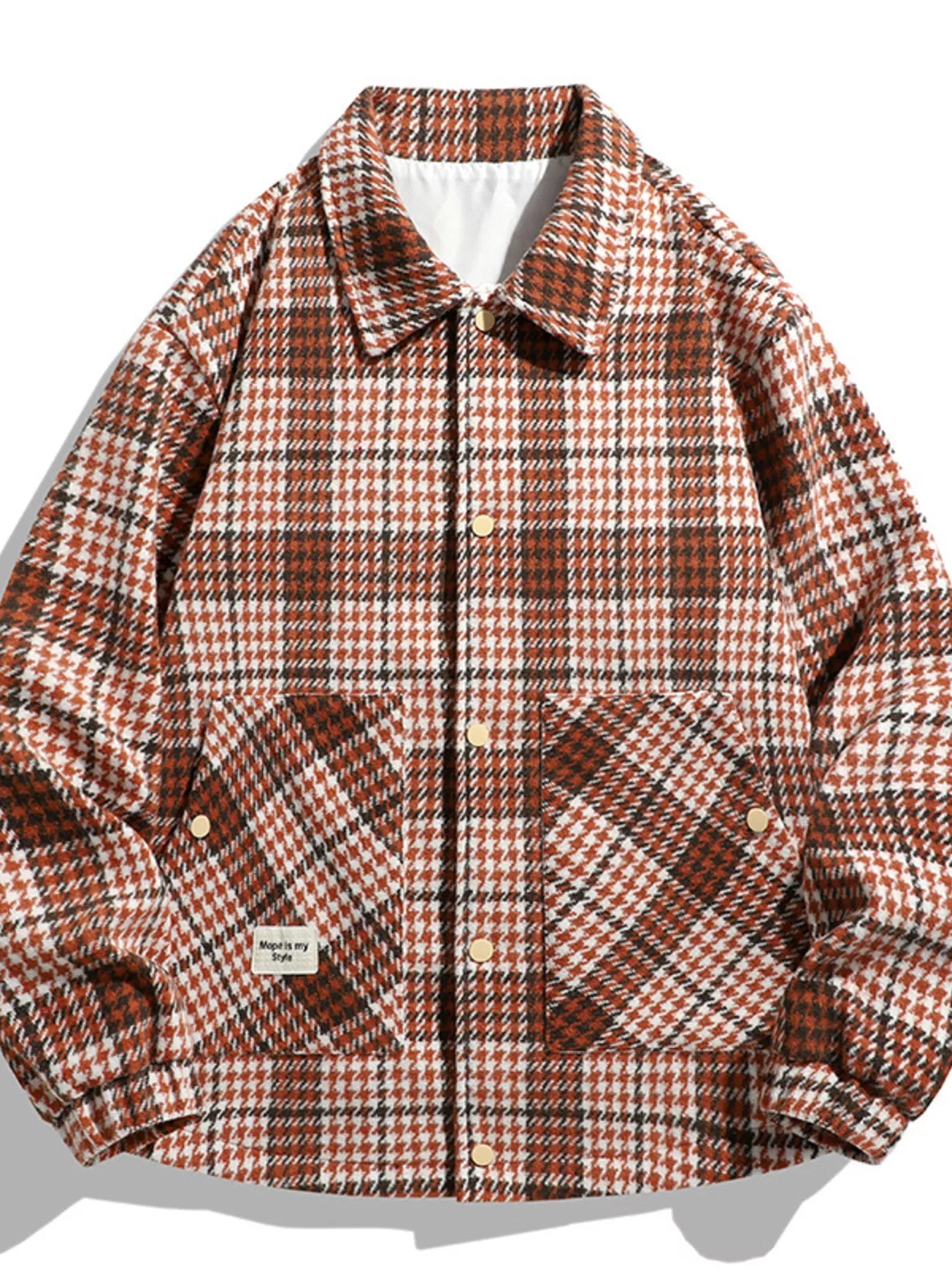 Men's Plus Size Houndstooth Pattern Button-Up Jacket