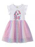 Children's Unicorn Print Rainbow Tulle Dress