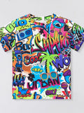 Children's Graffiti Print Crew Neck Short Sleeve T-Shirt