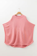 Light Pink Ribbed Knit Half Sleeve Plus Size Poncho Style Sweater