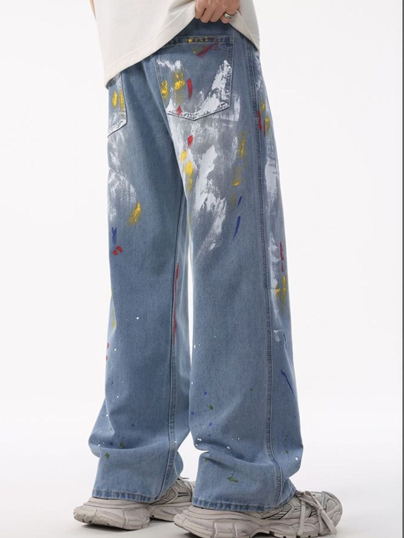 Men's Full Size Artistic Splatter Print Loose Jeans Plus Size