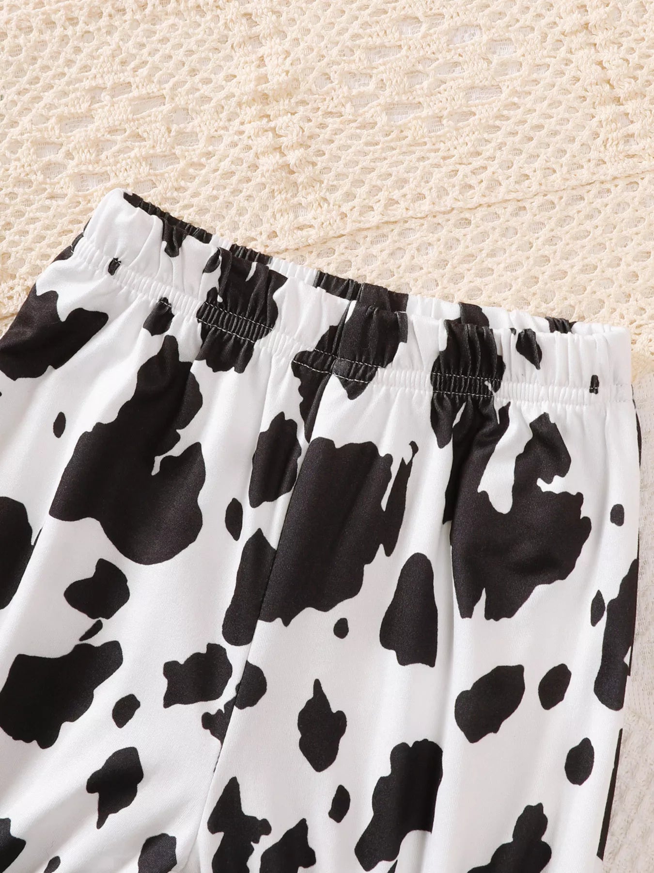 Children's Cow Print Ruffle Sleeve Top and Shorts Set