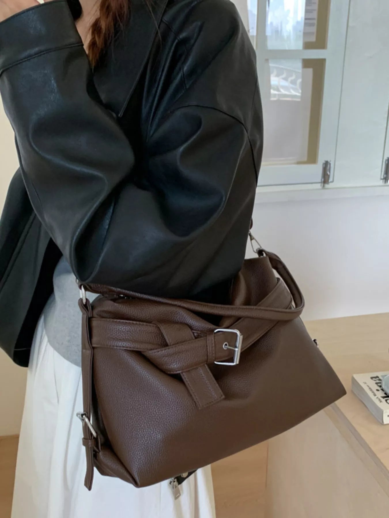 Decor Buckle Leather Shoulder Bag
