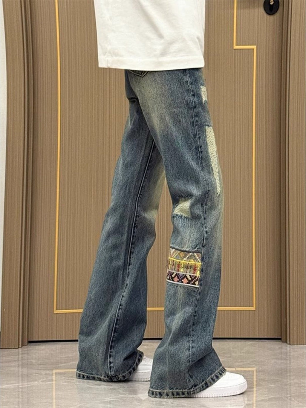 Men's Full Size Patchwork Wide Leg Jeans Plus Size