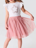 Children's Star Sequin Tulle Ruffled Sleeveless Dress
