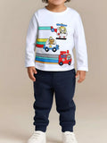 Children's Cartoon Vehicle Print Long Sleeve T-Shirt