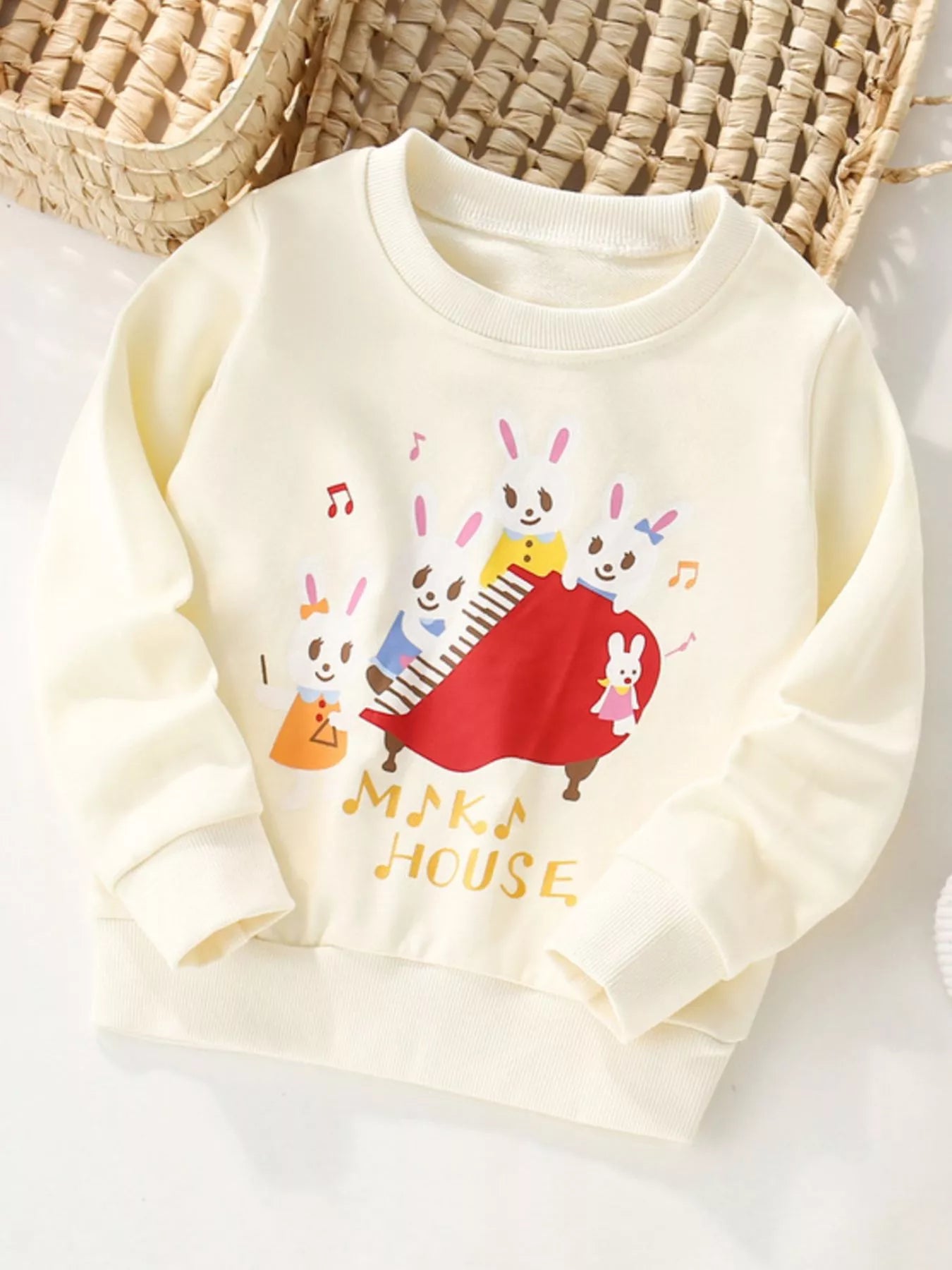 Children's Cute Rabbit Piano Crew Neck Sweatshirt