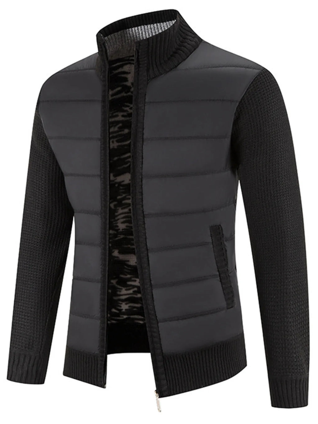 Men's Plus Size Quilted Knit Bomber Jacket with Stand Collar
