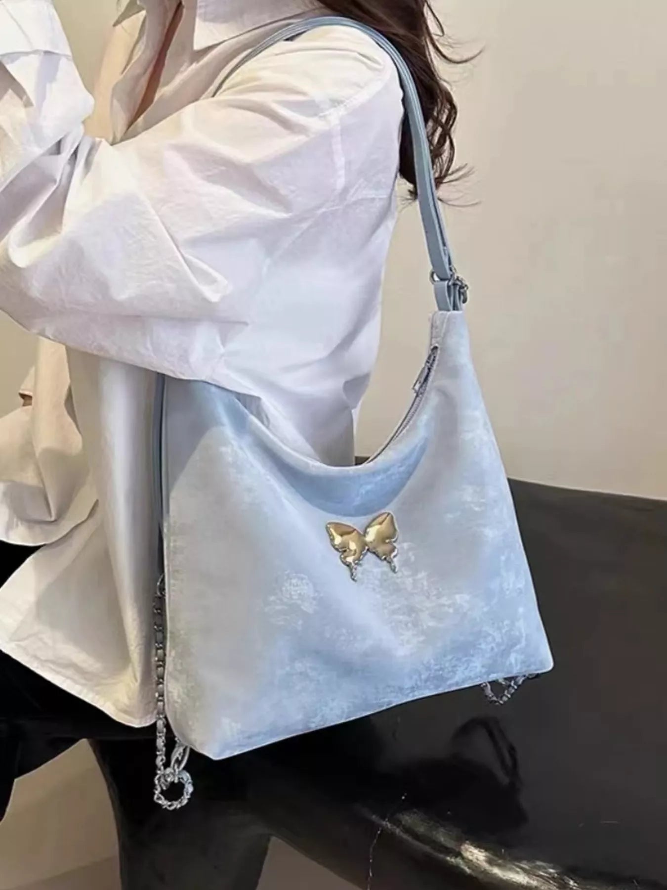 Butterfly Decor Convertible Shoulder Bag