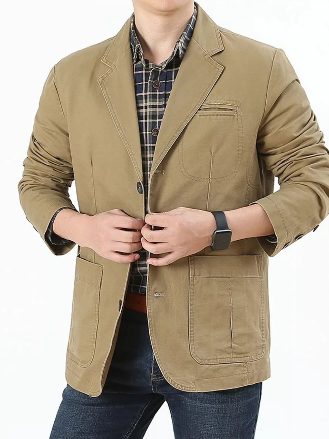 Men's Plus Size Button Up Lapel Collar Blazer