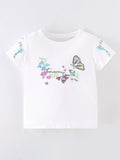 Children's Floral Butterfly Embroidered Short Sleeve T-Shirt