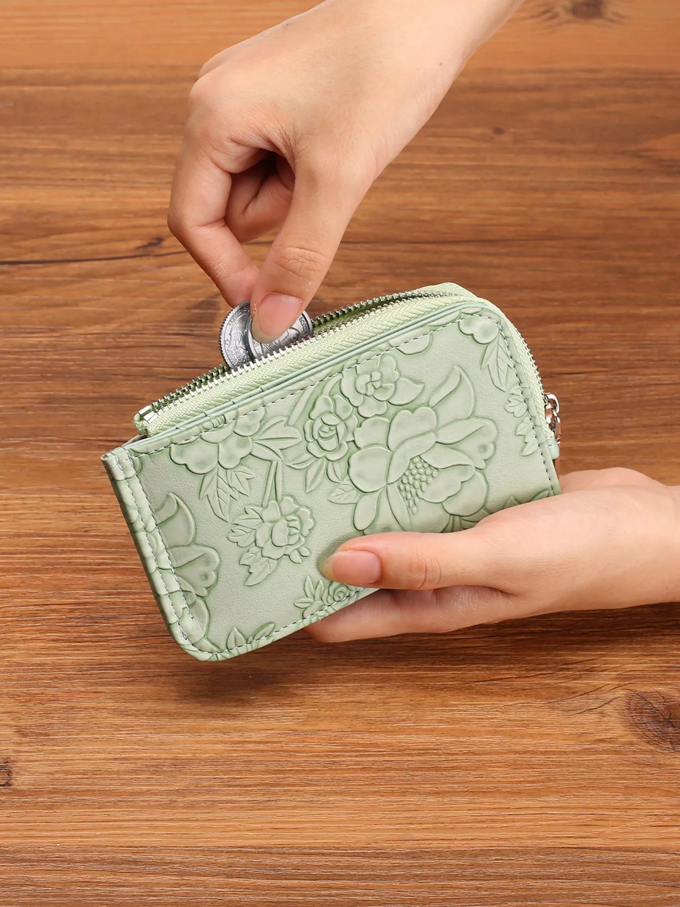 Embossed Floral Leather Bifold Wallet