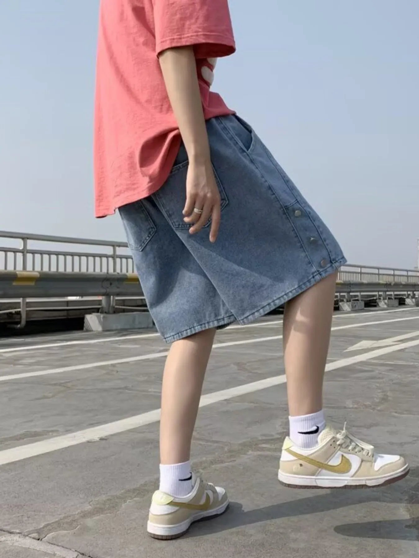 Men's Plus Size Casual Loose Fit Denim Shorts with Drawstring