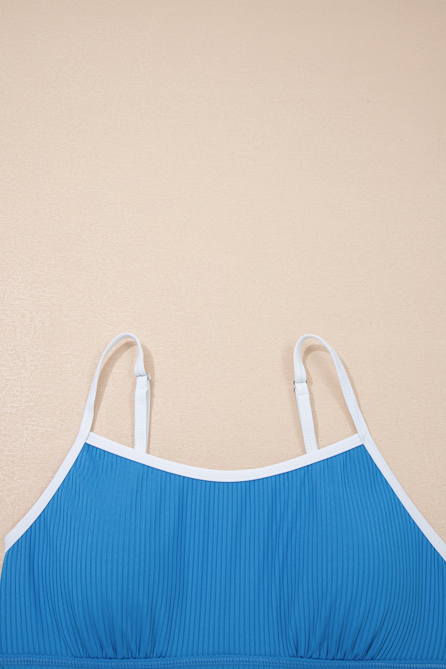 Dusk Blue Color Block Edge Ribbed Pocketed Lined Swim Dress