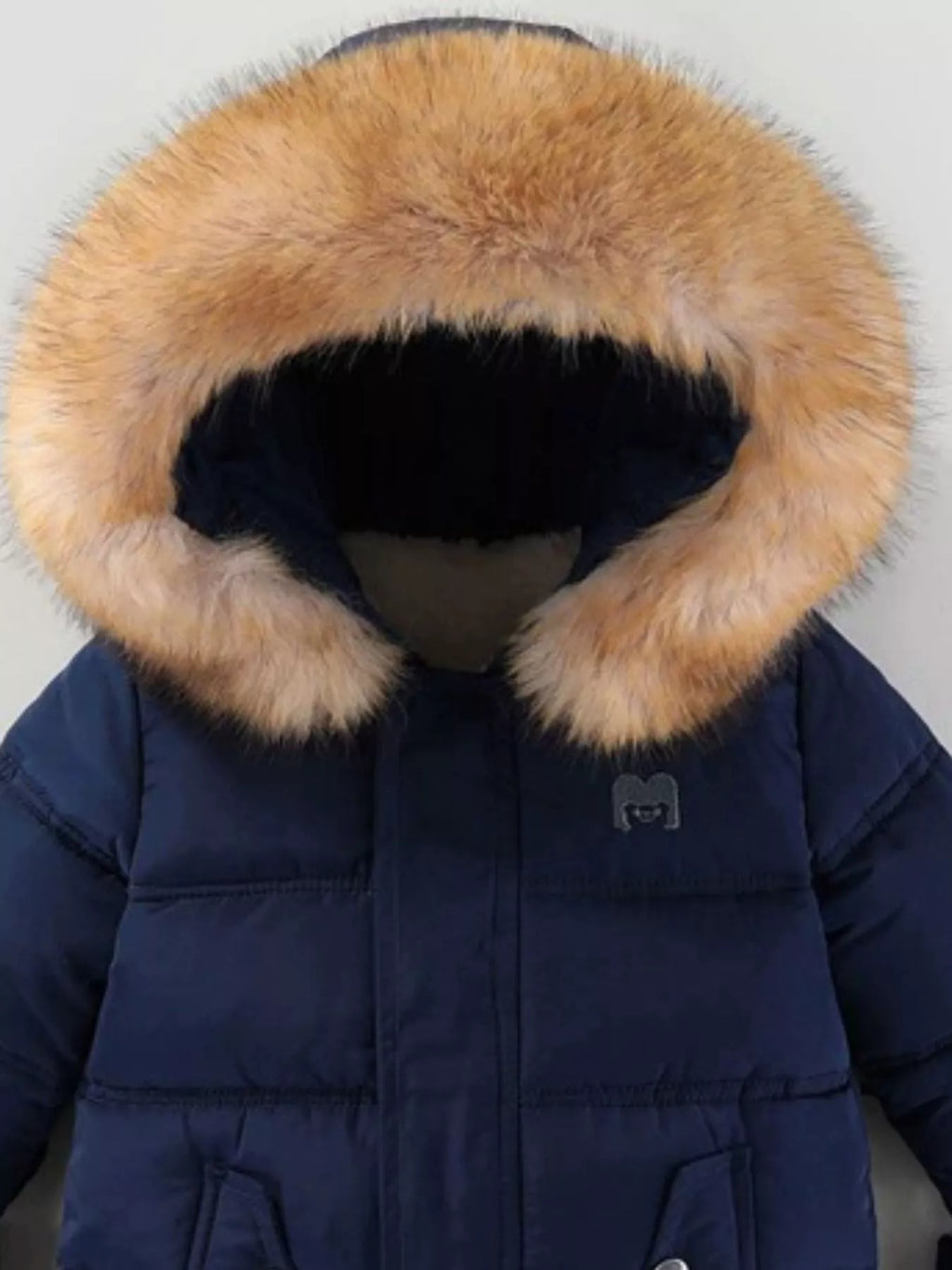 Children's Warm Padded One-Piece Snowsuit with Fur Hood