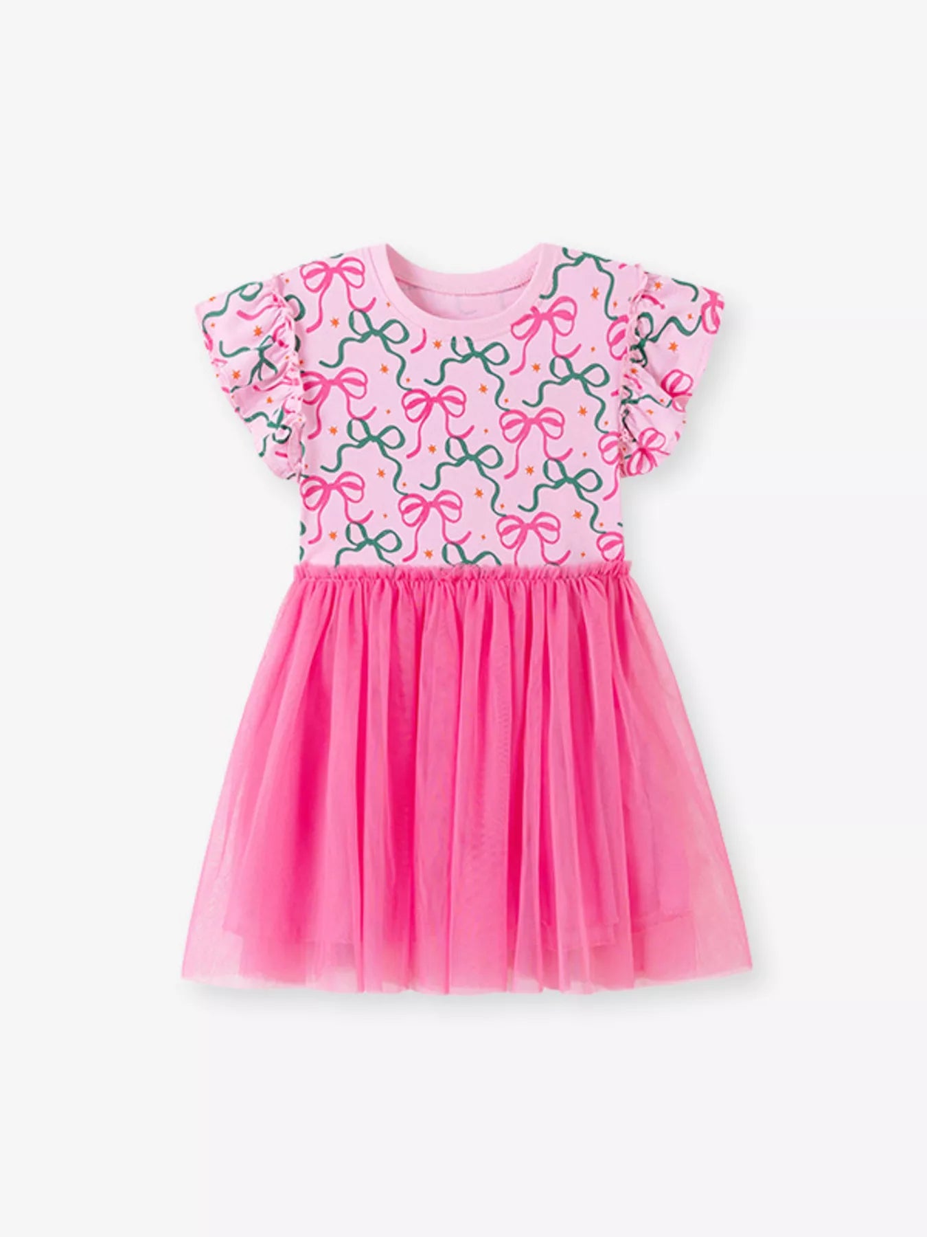 Children's Bowknot Ruffle Sleeve Tulle Dress