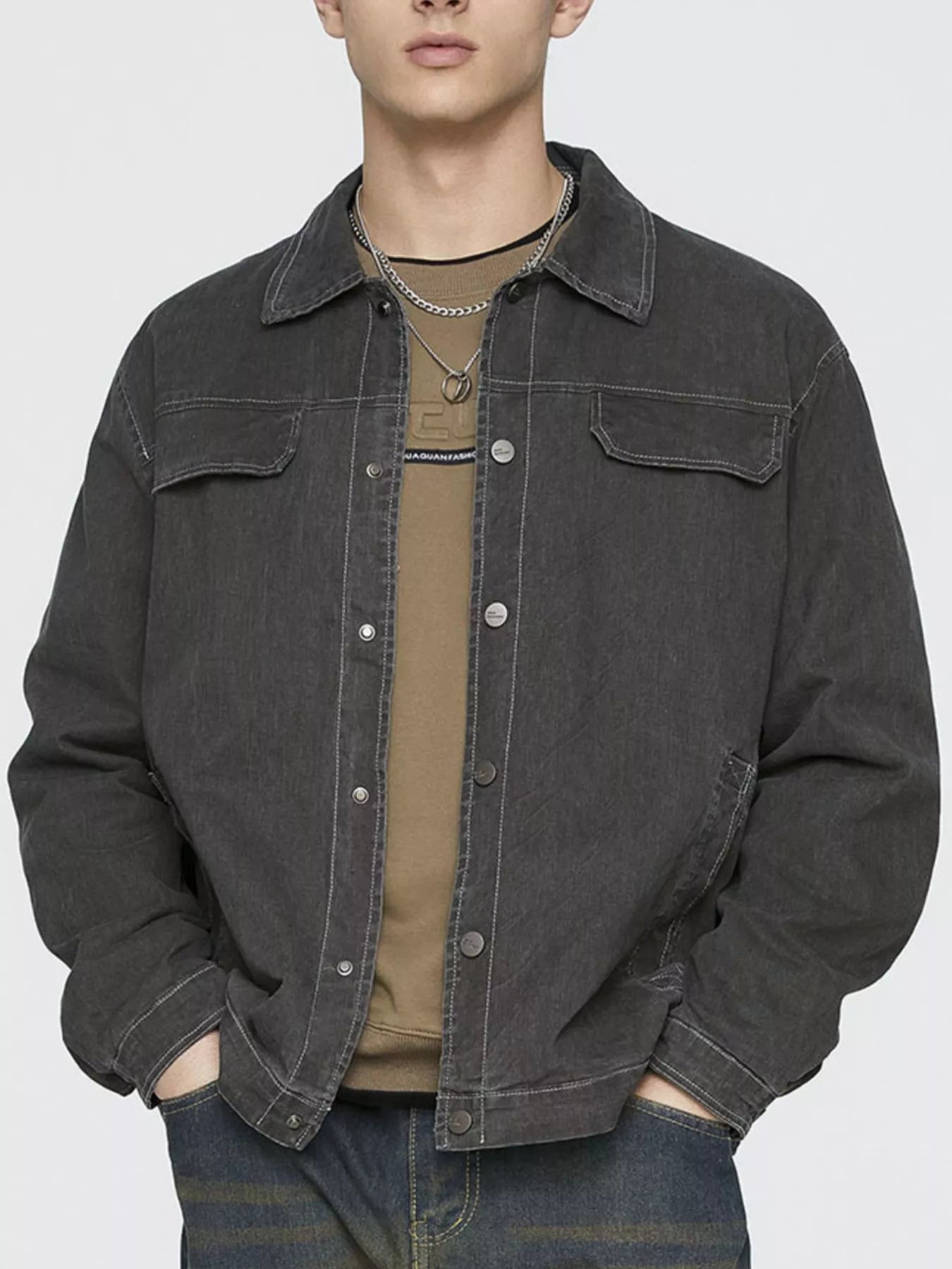 Men's Plus Size Button Up Long Sleeve Jacket