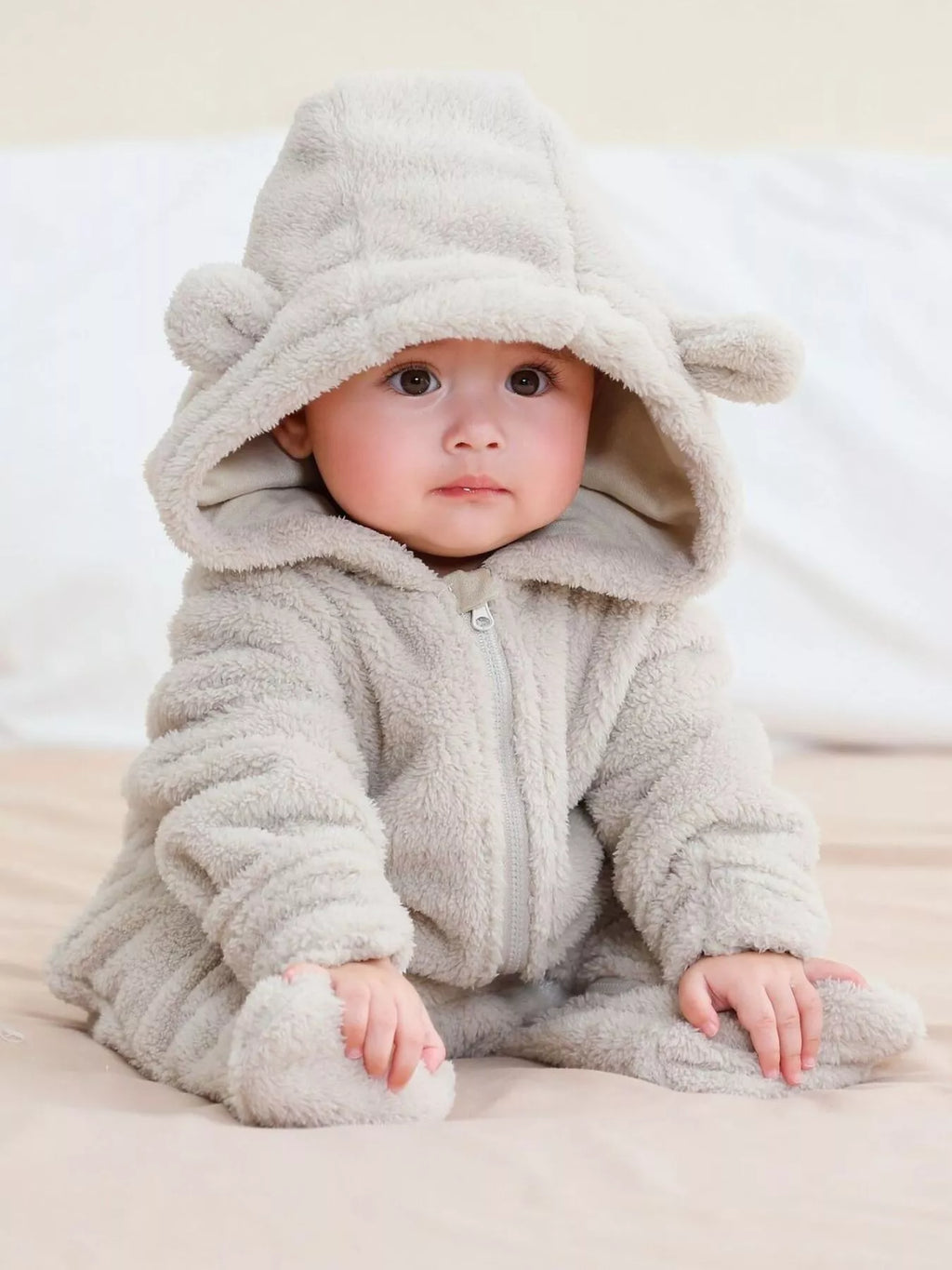 Children's Cozy Bear Hooded Fleece One-Piece