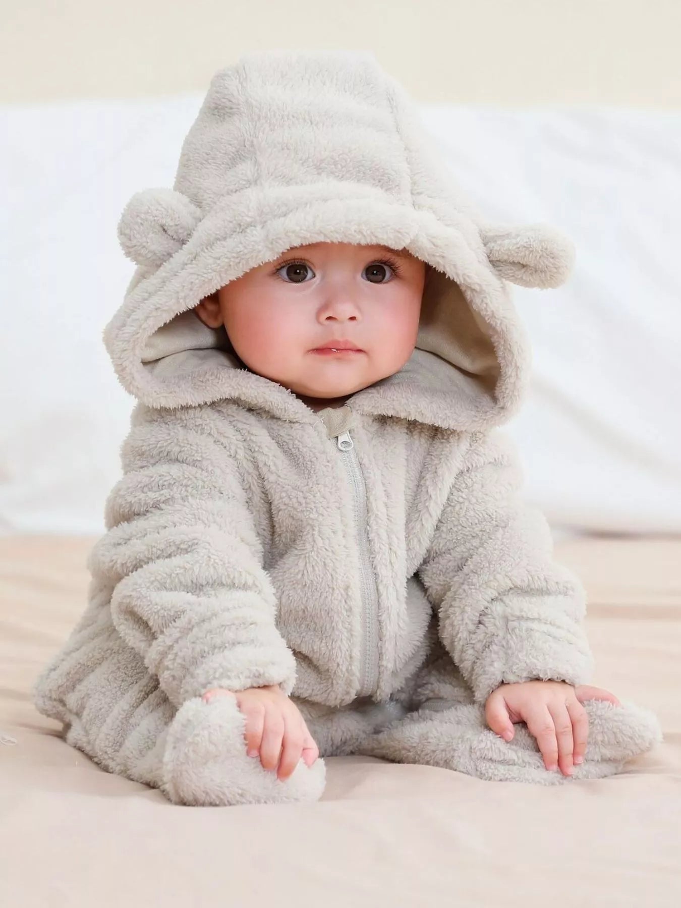 Children's Cozy Bear Hooded Fleece One-Piece