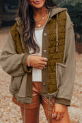 Jungle Green Quilted Textured Patchwork Loose Fit Hooded Jacket