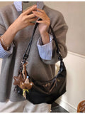 Crescent-Shaped Leather Shoulder Bag