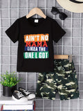 Children's Letter Graphic Tee & Camo Shorts Set
