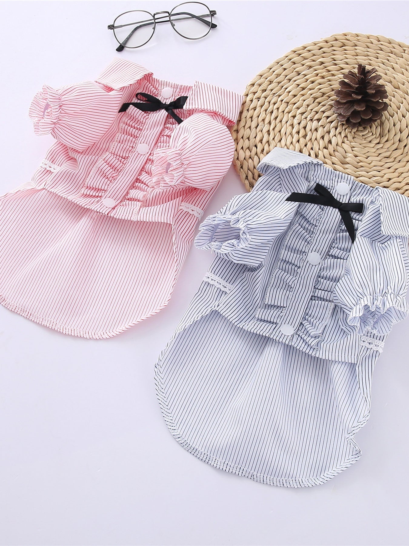 Striped Ruffle Pet Top with Bow