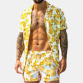 Men's Full Size Button Up Shirt and Shorts Set Plus Size