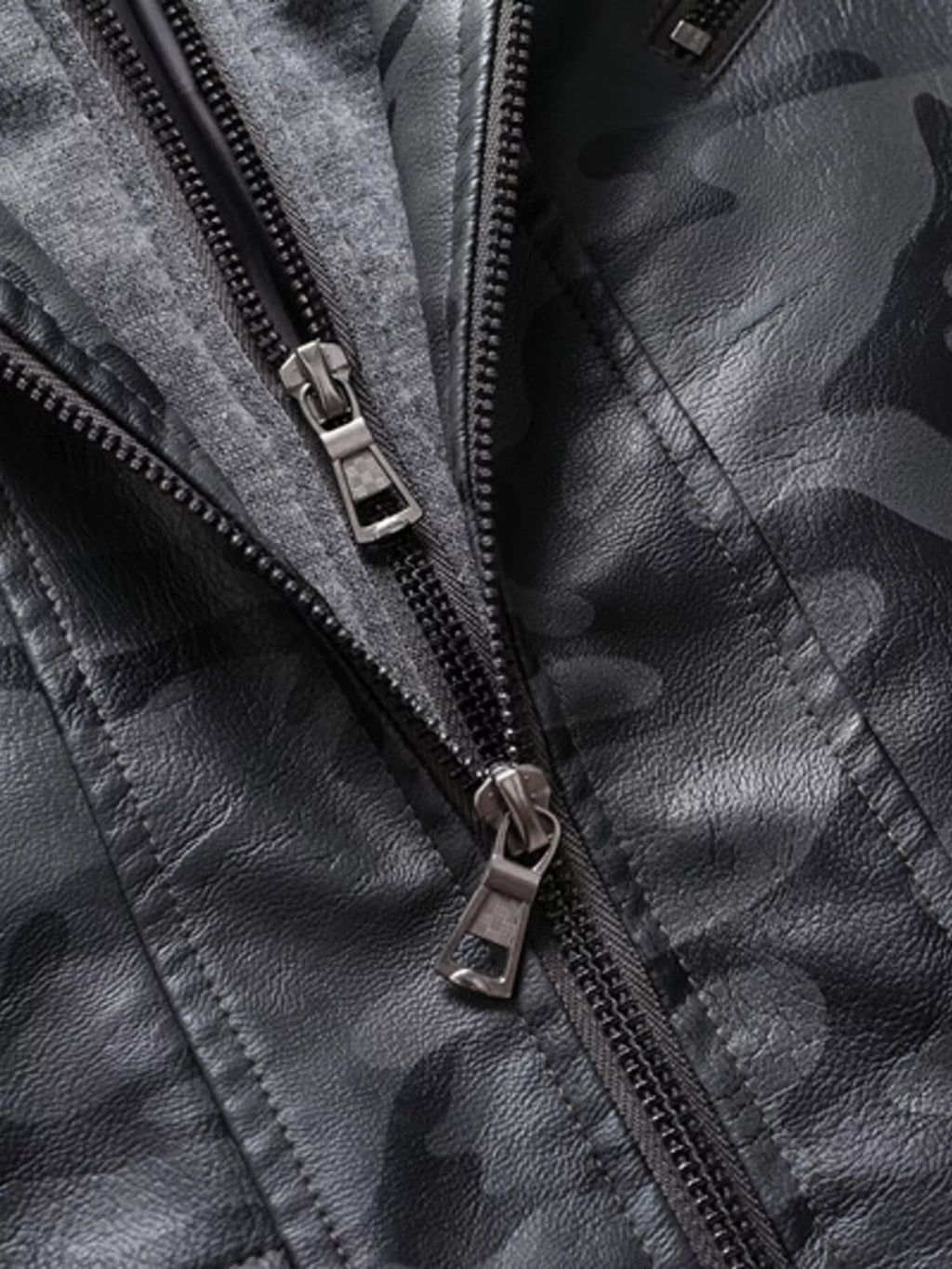 Men's Full Size Camouflage Hooded Faux Leather Jacket Plus Size